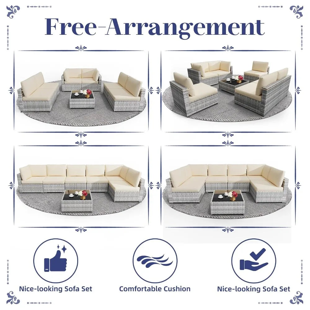 All Weather PE Rattan Modular Sectional Patio Set