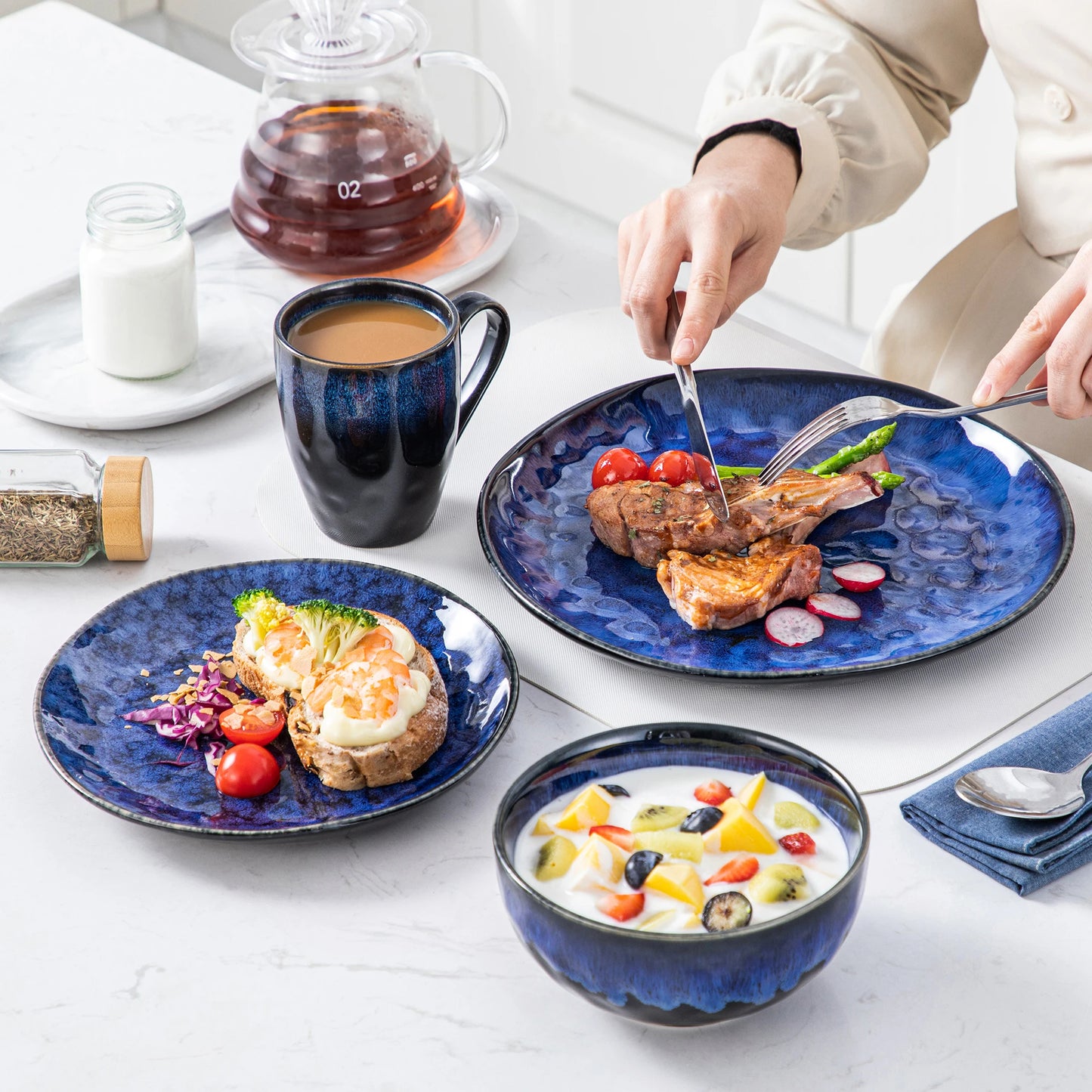 Malacasa Starry Blue Ceramic Dinnerware Set