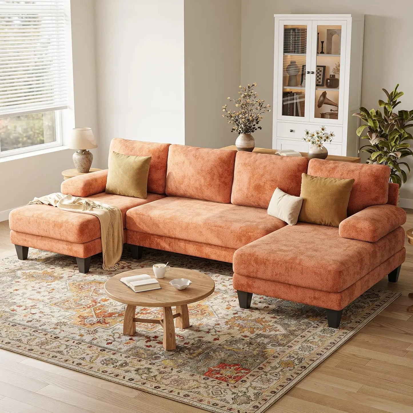 U-Shaped Sectional Sofa With Double Chaise Chenille