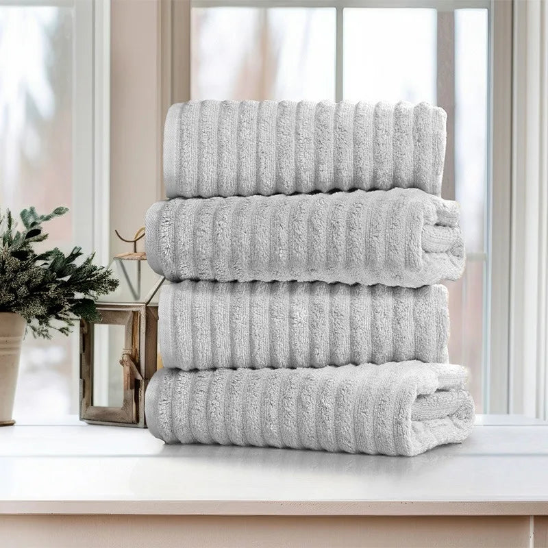 Egyptian Cotton Bath Towel Set Four Pack Ribbed Ultra Soft