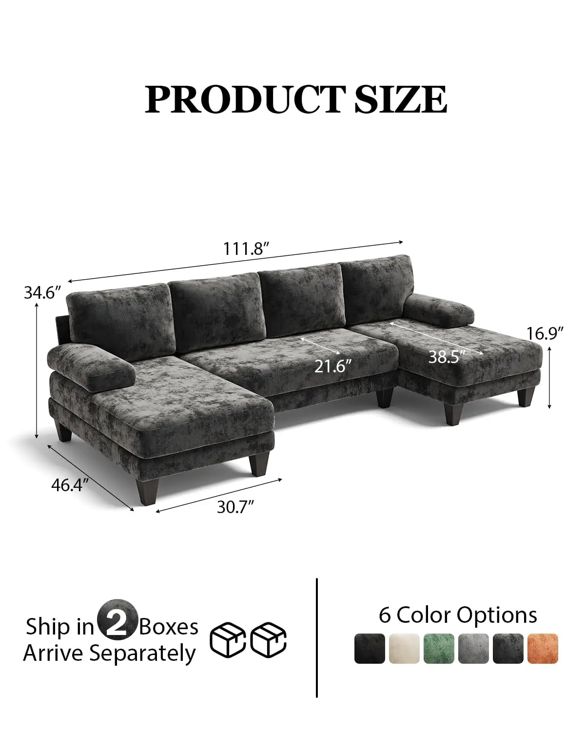 U-Shaped Sectional Sofa With Double Chaise Chenille