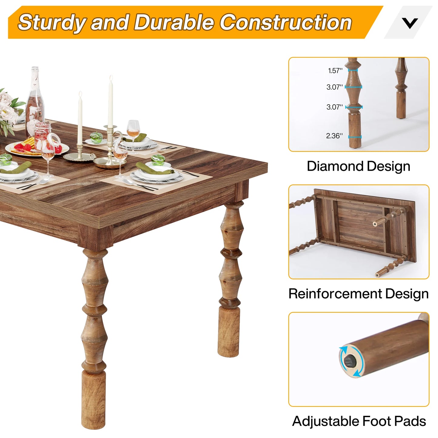 Tribesigns Farmhouse Wood Patio Table For Indoor Outdoor