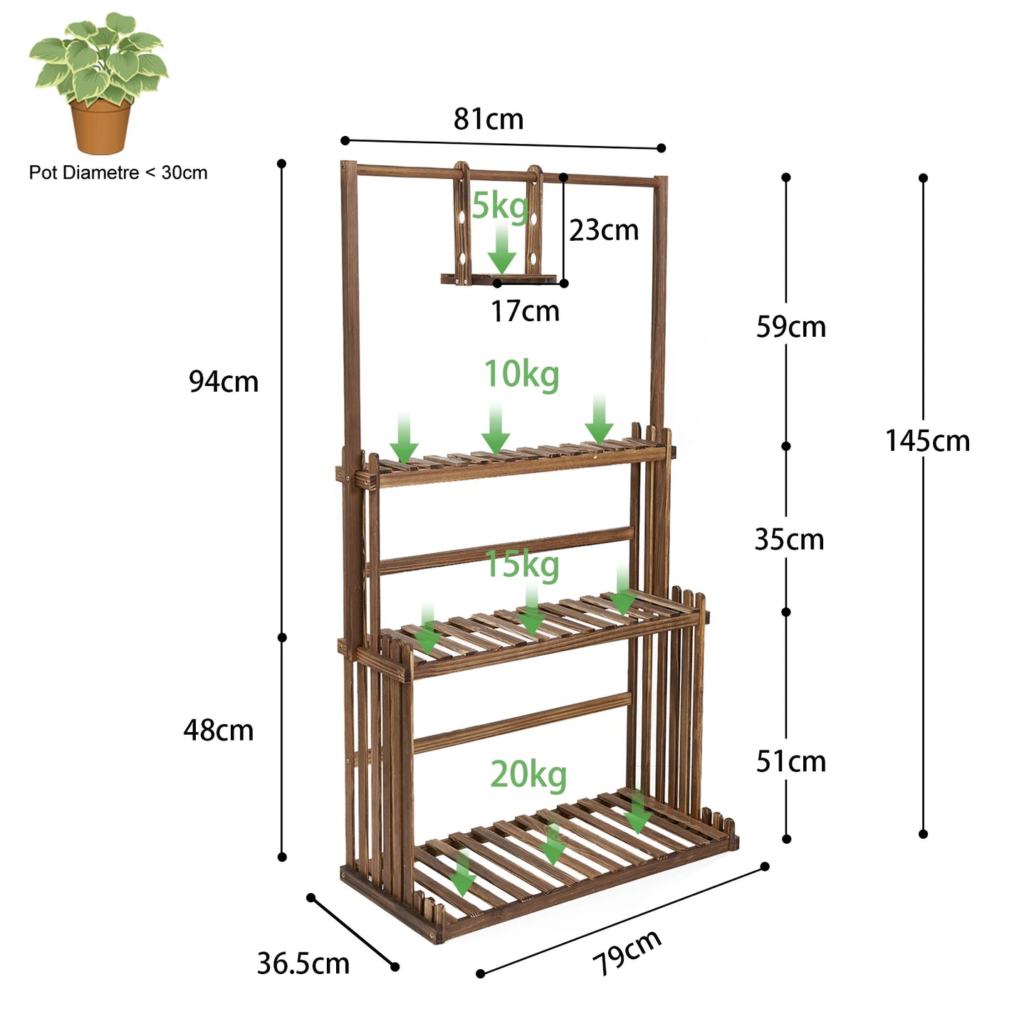 3 Tier Wooden Hanging Plant Stand For Indoor Outdoor
