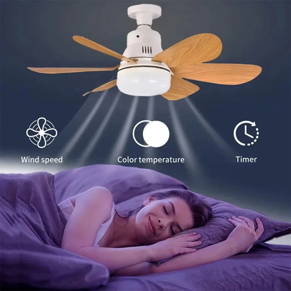 Quiet Ceiling Fan With Remote LED Light E27 Base