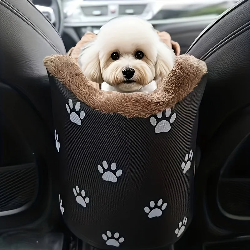 Fabric Dog Car Seat With Paw Print And Headrest