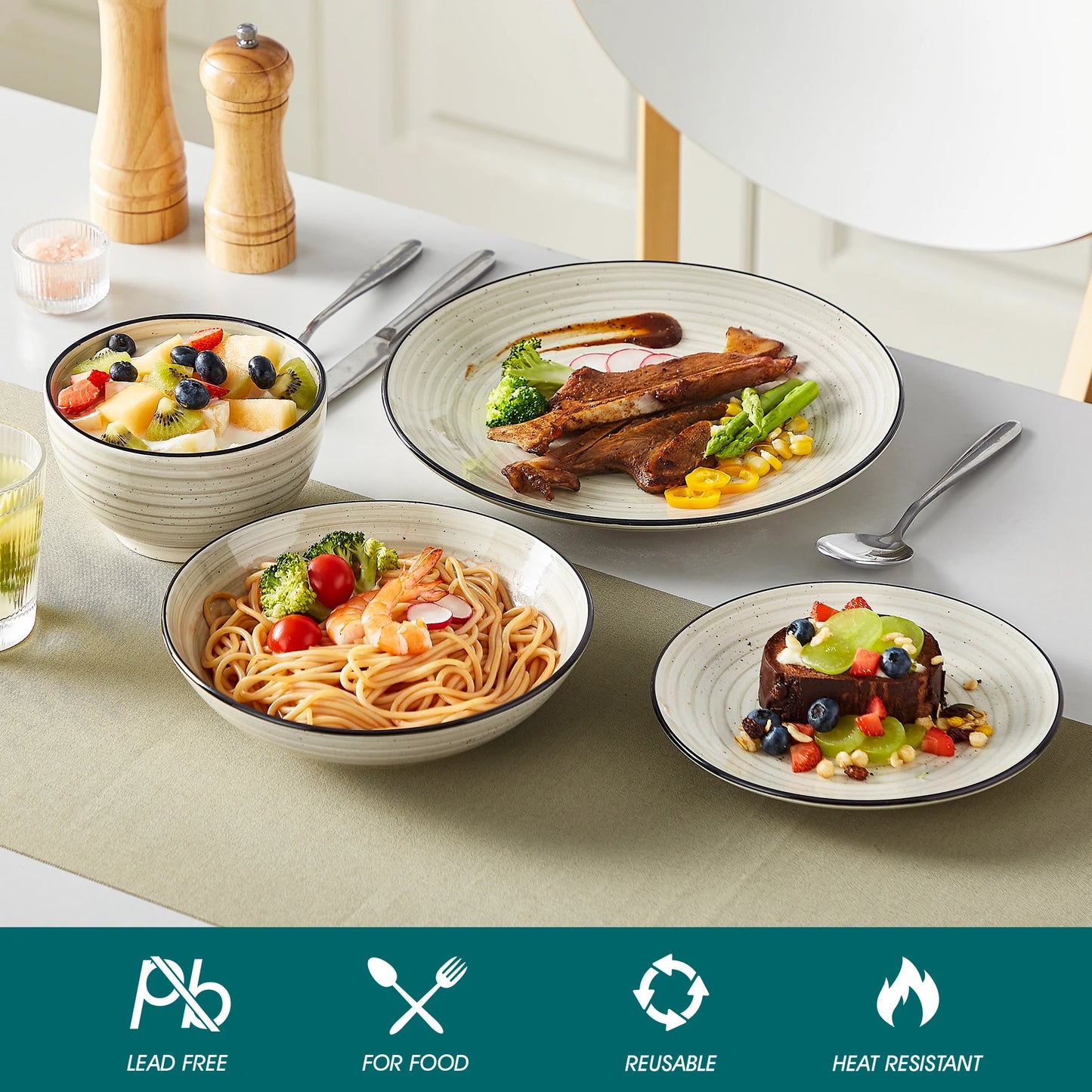 Malacasa Ceramic Dinnerware Set Includes Plates Bowls