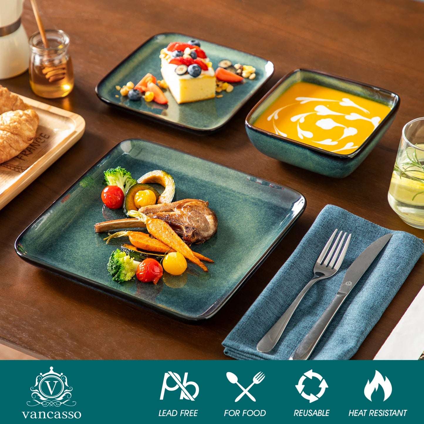 MALACASA Ceramic Dinnerware Set Reactive Glaze