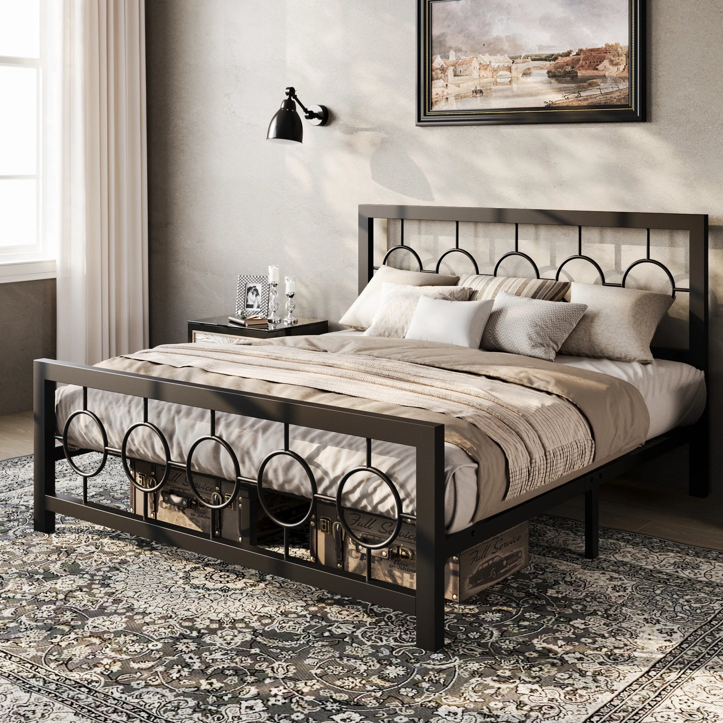 HOOMIC Metal Platform Bed Frame With Circular Headboard