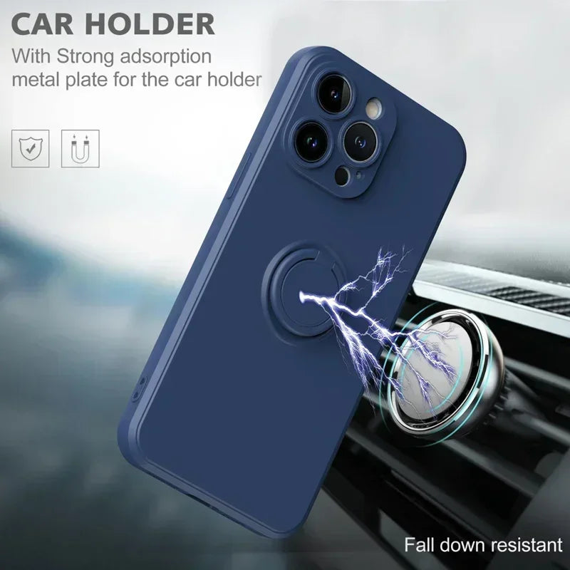 Liquid Silicone Case For iPhone Ring Stand Wrist Strap