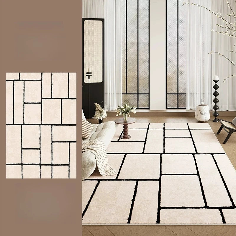Retro Style Living Room Rug Geometric Polyester Mat