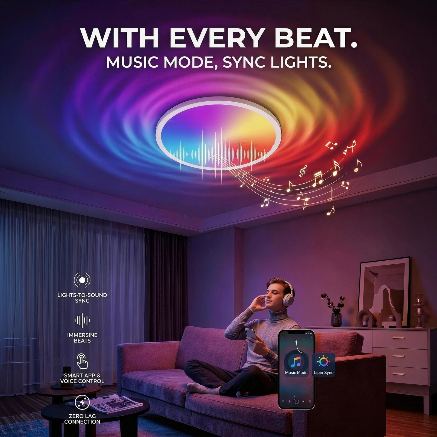 Tuaaryii Smart RGB Ceiling Light With Dimmable 3000K-6500K