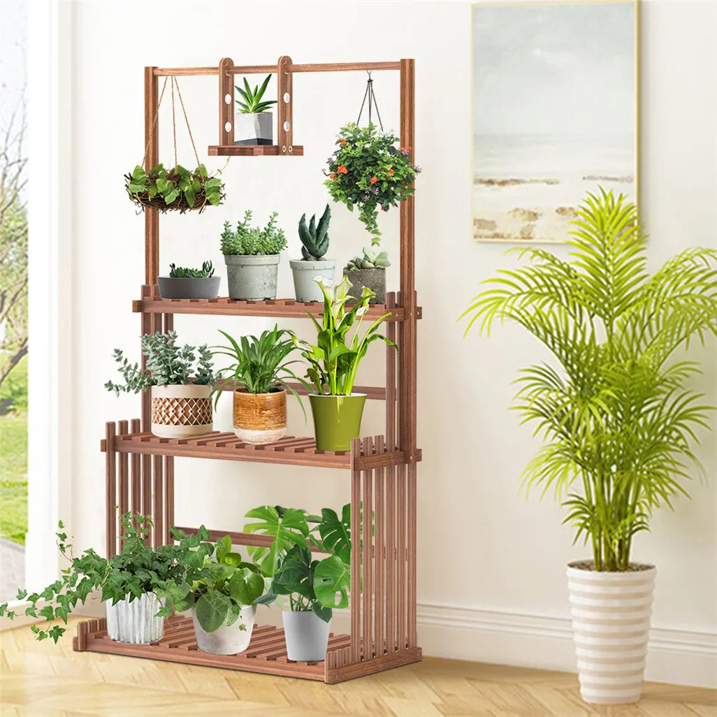 3 Tier Wooden Hanging Plant Stand For Indoor Outdoor