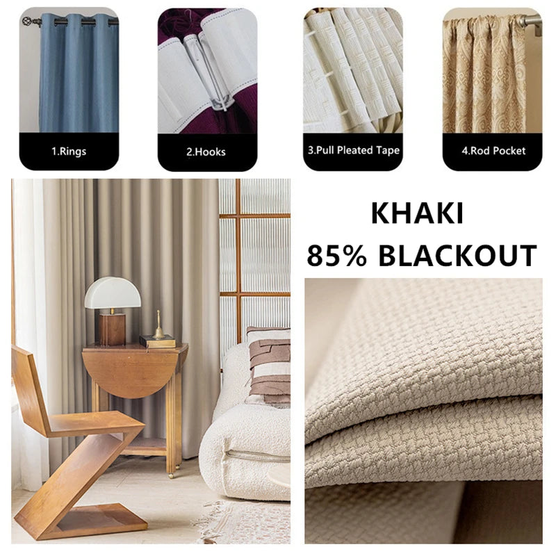Custom Thickened Blackout Jacquard Curtains for Living Rooms