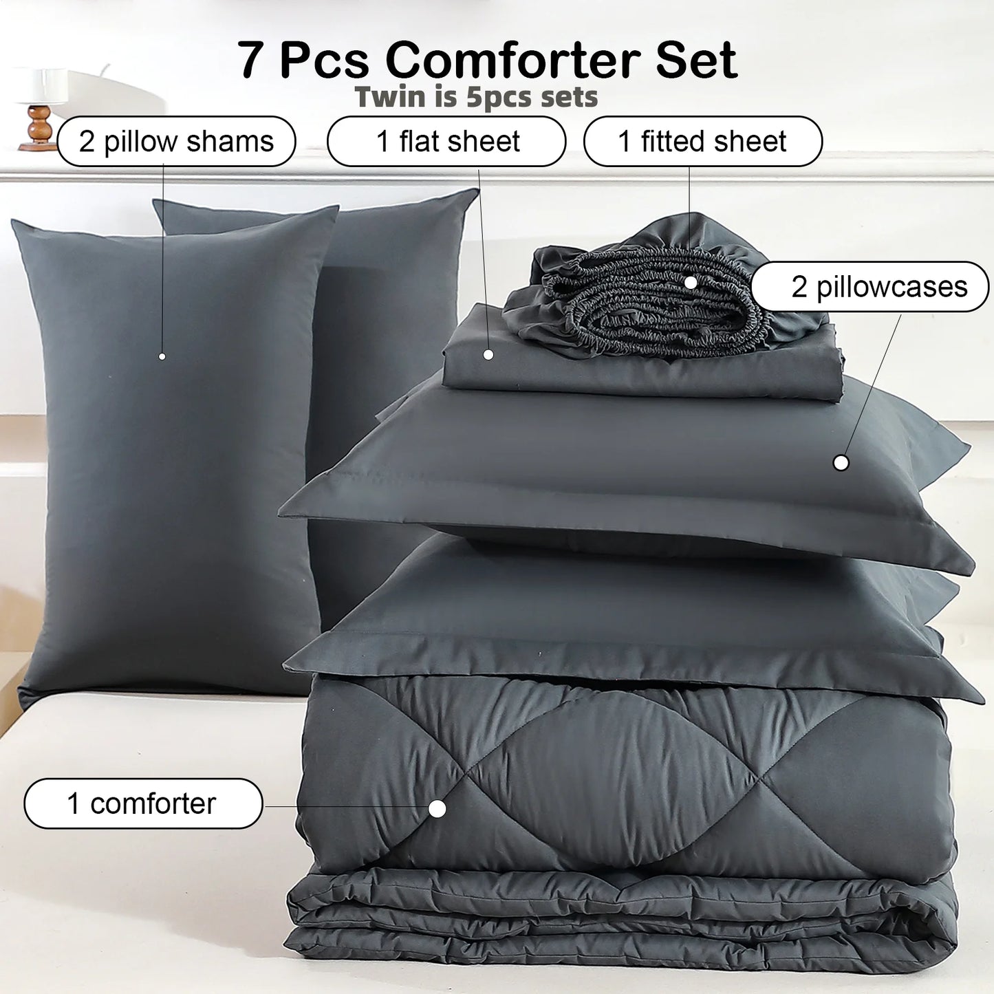 EasYum 7 Piece Bedding Set Quilted Sheets Pillowcases