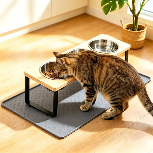 Elevated Cat Feeder Tilt Stand With Stainless Steel Bowls