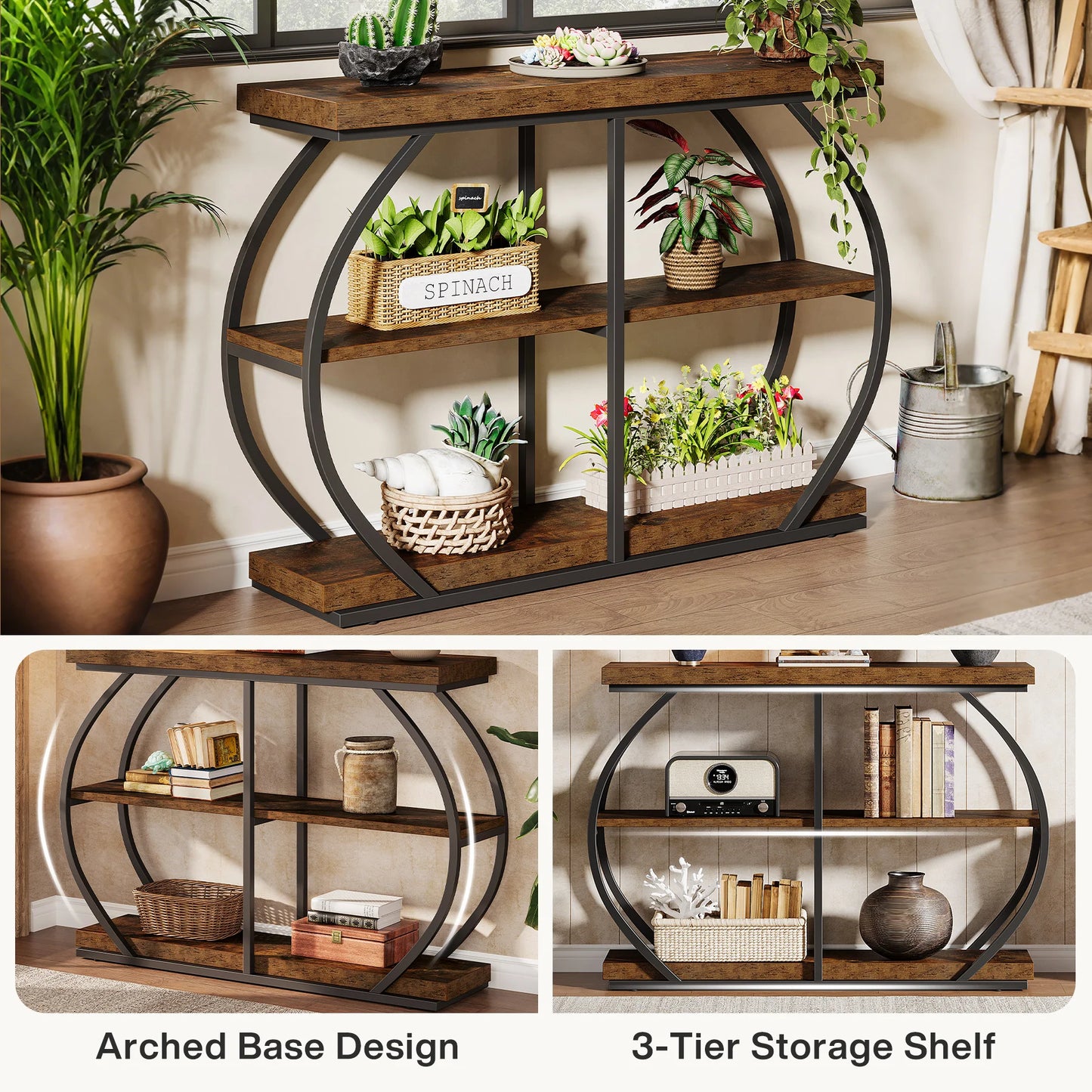 Tribesigns Console Table With Arched Metal Frame And Shelves