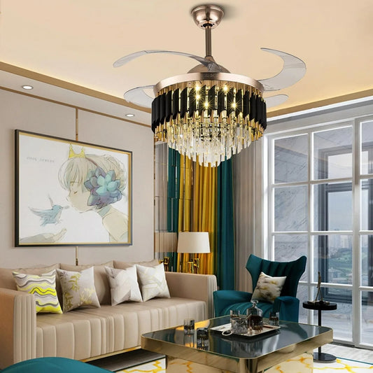 Crystal Ceiling Fan With LED Light And Retractable Blades