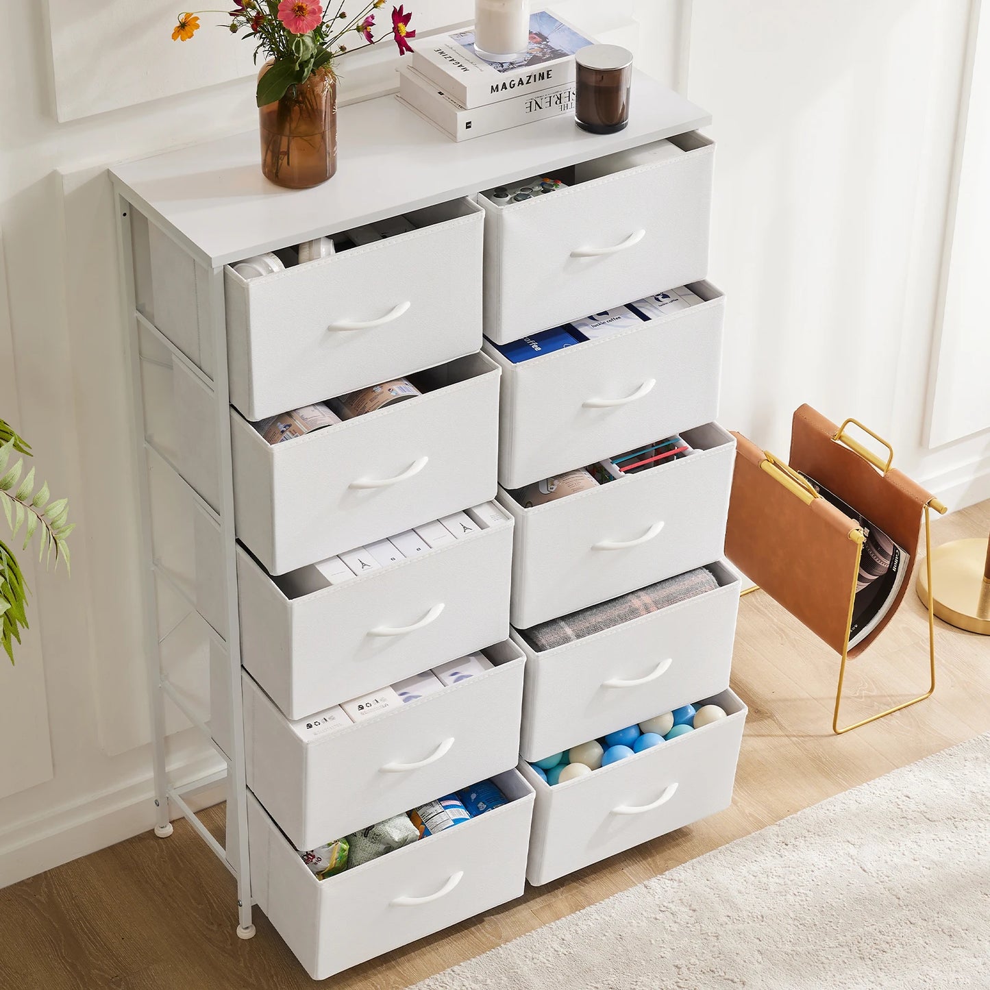 JHK Bedroom Wardrobe With Fabric Drawer Chest and Closet