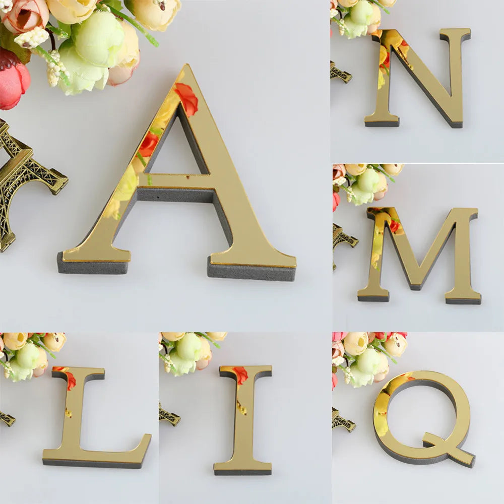Alphabet 26 Letters 3D Mirror Acrylic Gold Wall Sticker