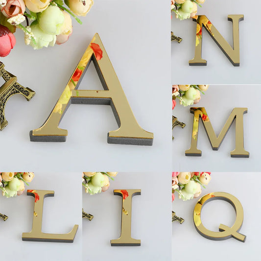 Alphabet 26 Letters 3D Mirror Acrylic Gold Wall Sticker