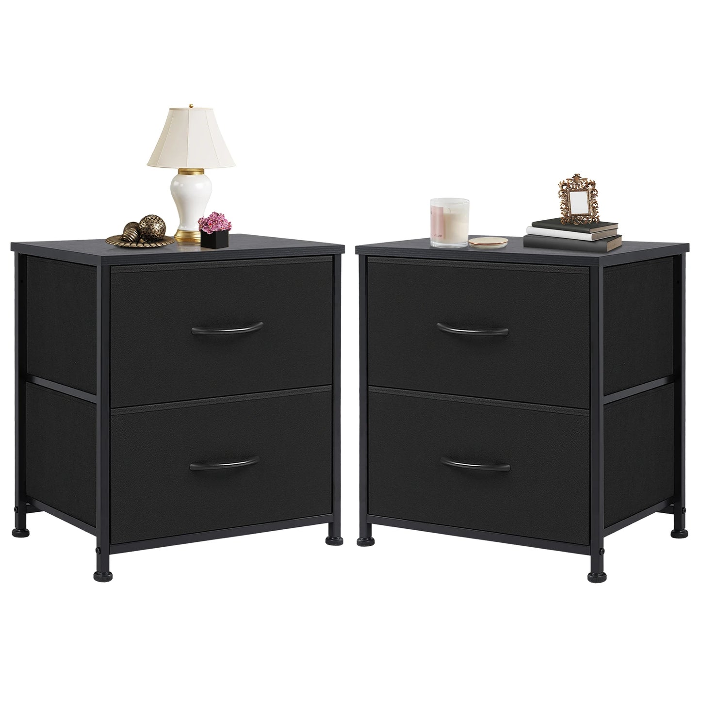 JHK Nightstand Bedside Table With Metal Frame Drawers