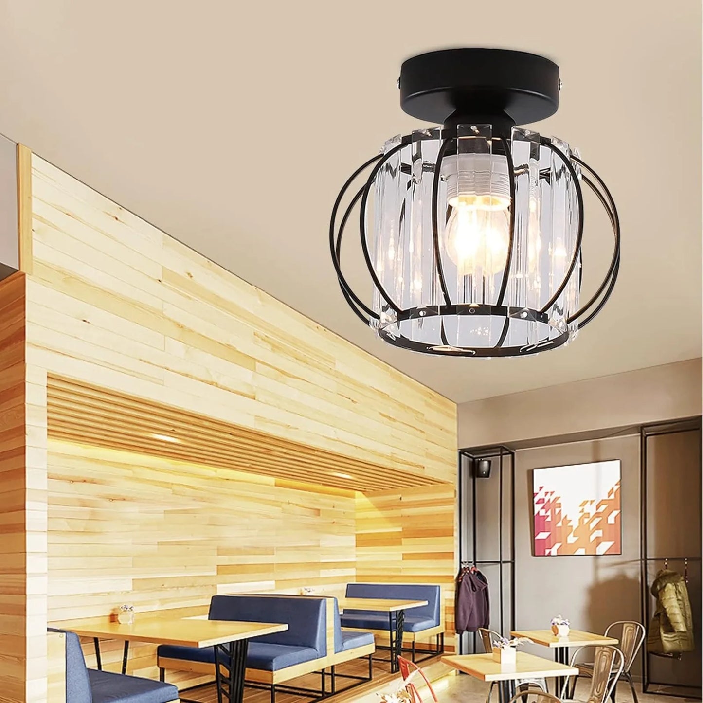 Modern Semi Flush Mount Ceiling Light Fixture With Crystal
