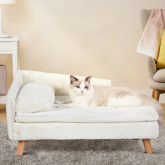 Solid Wood Elevated Pet Sofa Bed For Cats And Dogs