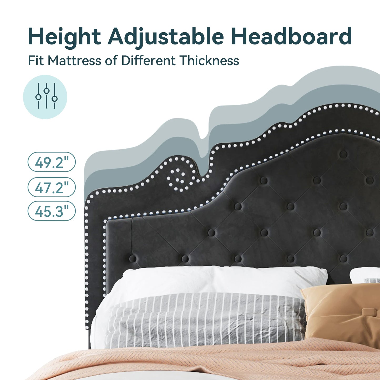 HOOMIC Velvet Bed Frame With Adjustable Tiara Headboard