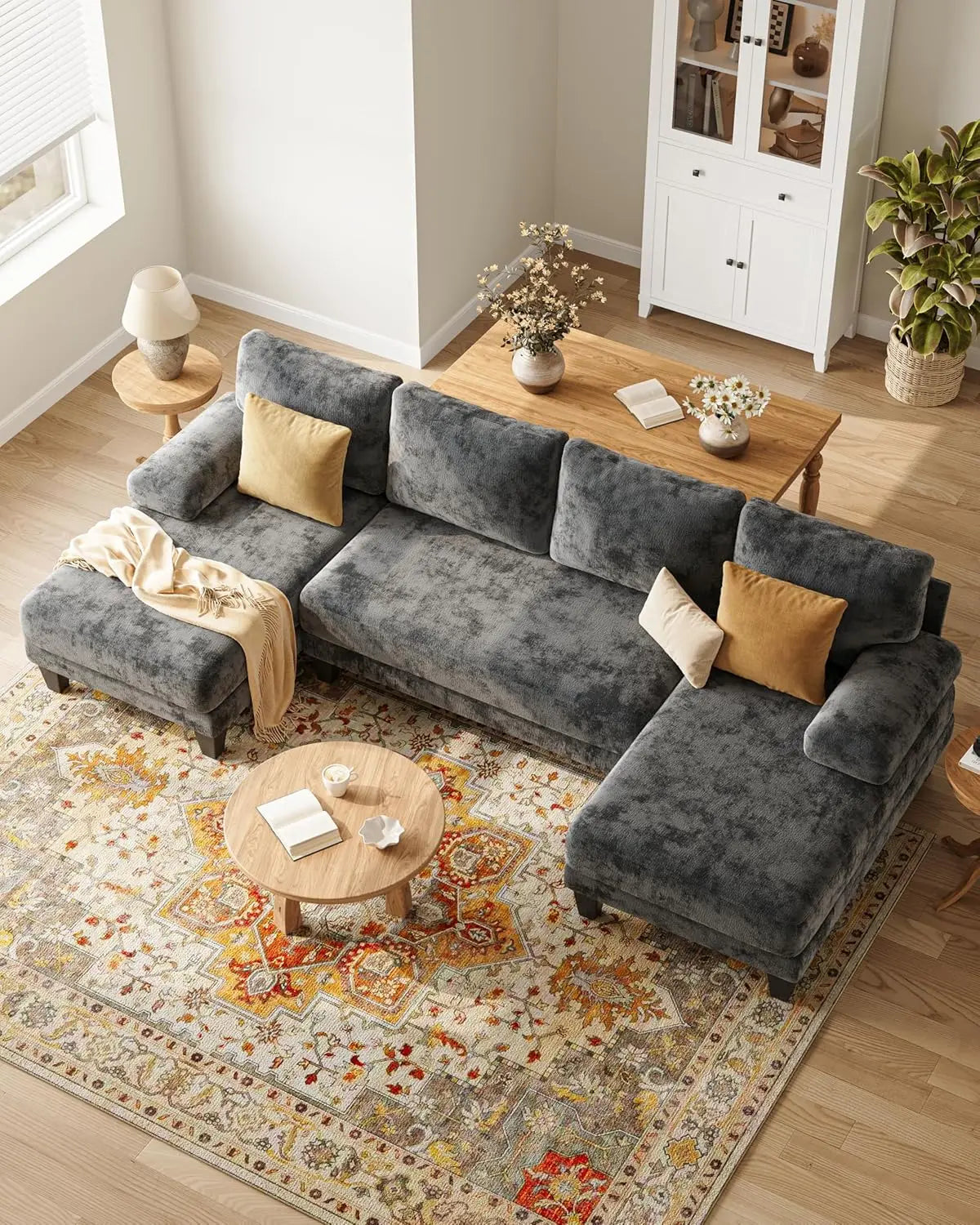 U-Shaped Sectional Sofa With Double Chaise Chenille
