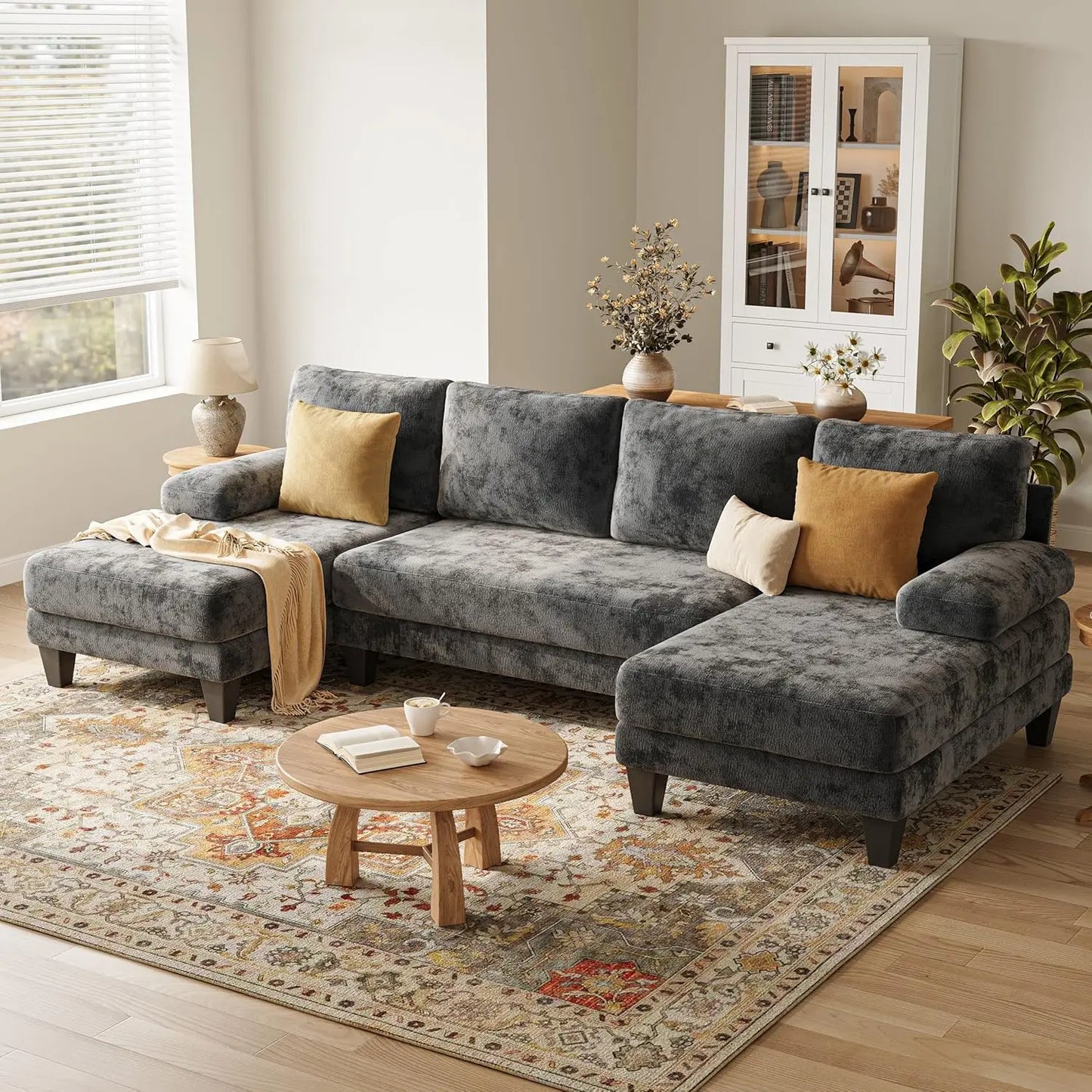 U-Shaped Sectional Sofa With Double Chaise Chenille