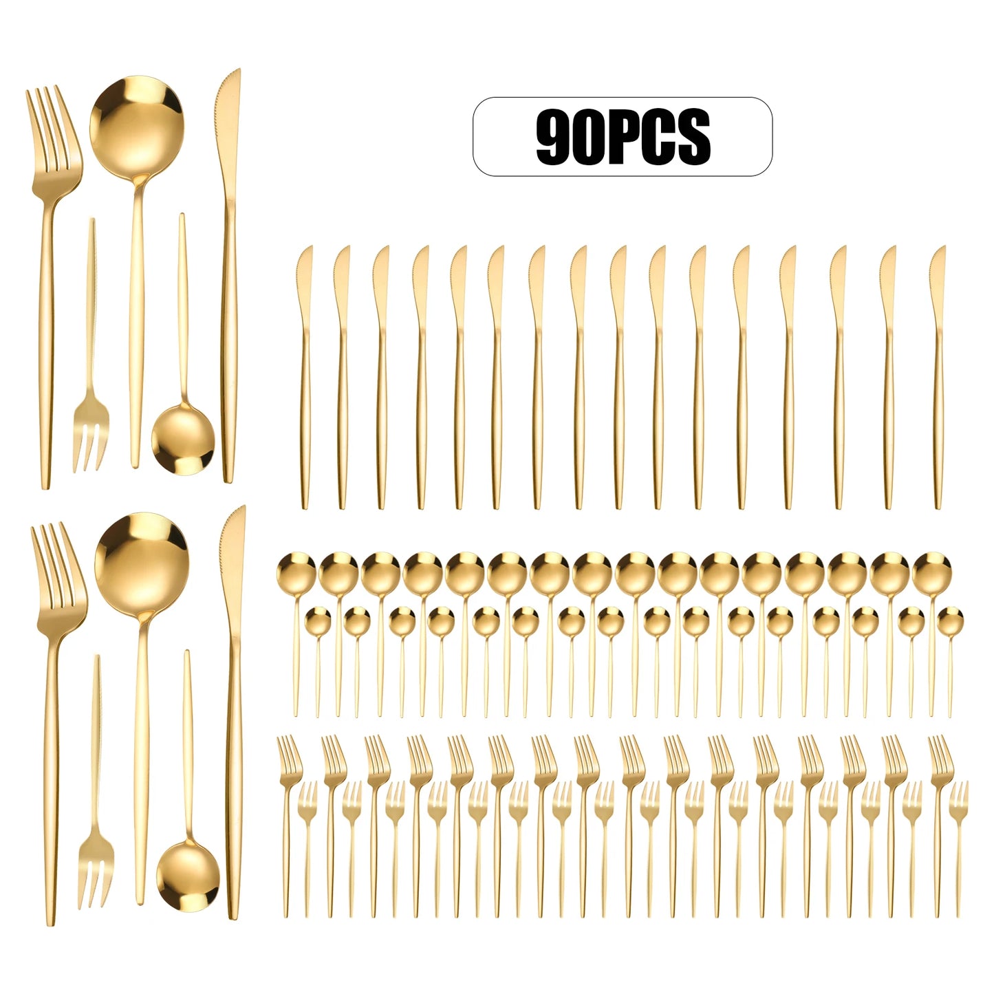 Stainless Steel Silverware Set 90Pcs Heavy Duty for Weddings