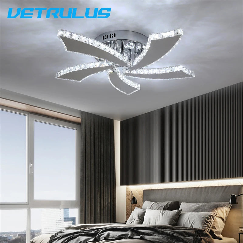 VETRULUS Modern Crystal Chandelier Ceiling Fan With Remote