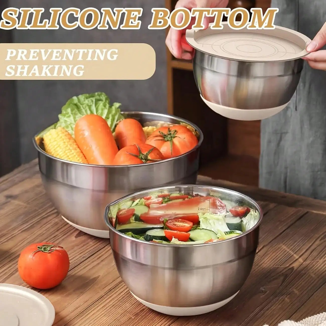 Stainless Steel Mixing Bowls Set With Lids Nesting