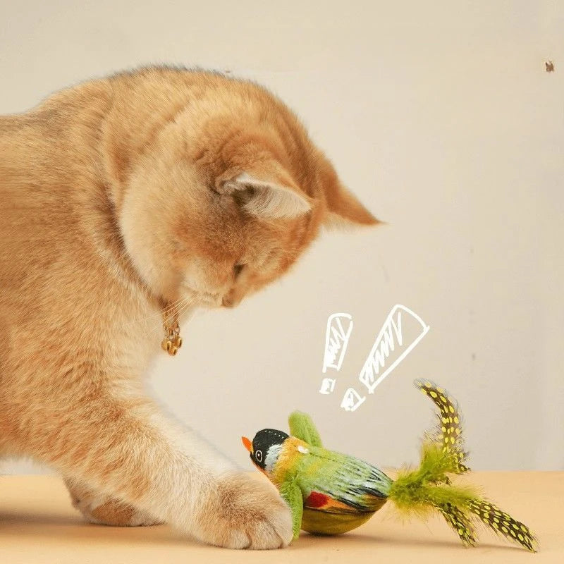 Interactive Cat Toy Flapping Bird Plush With Realistic Chirp