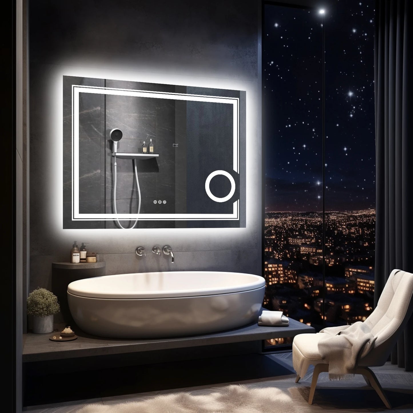 LED Lighted Smart Bathroom Mirror 3X Magnifier With Anti-Fog