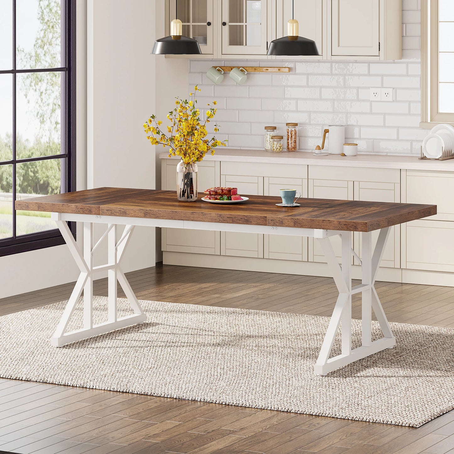 Tribesigns 6 People Dining Table With Rustic Wood Top