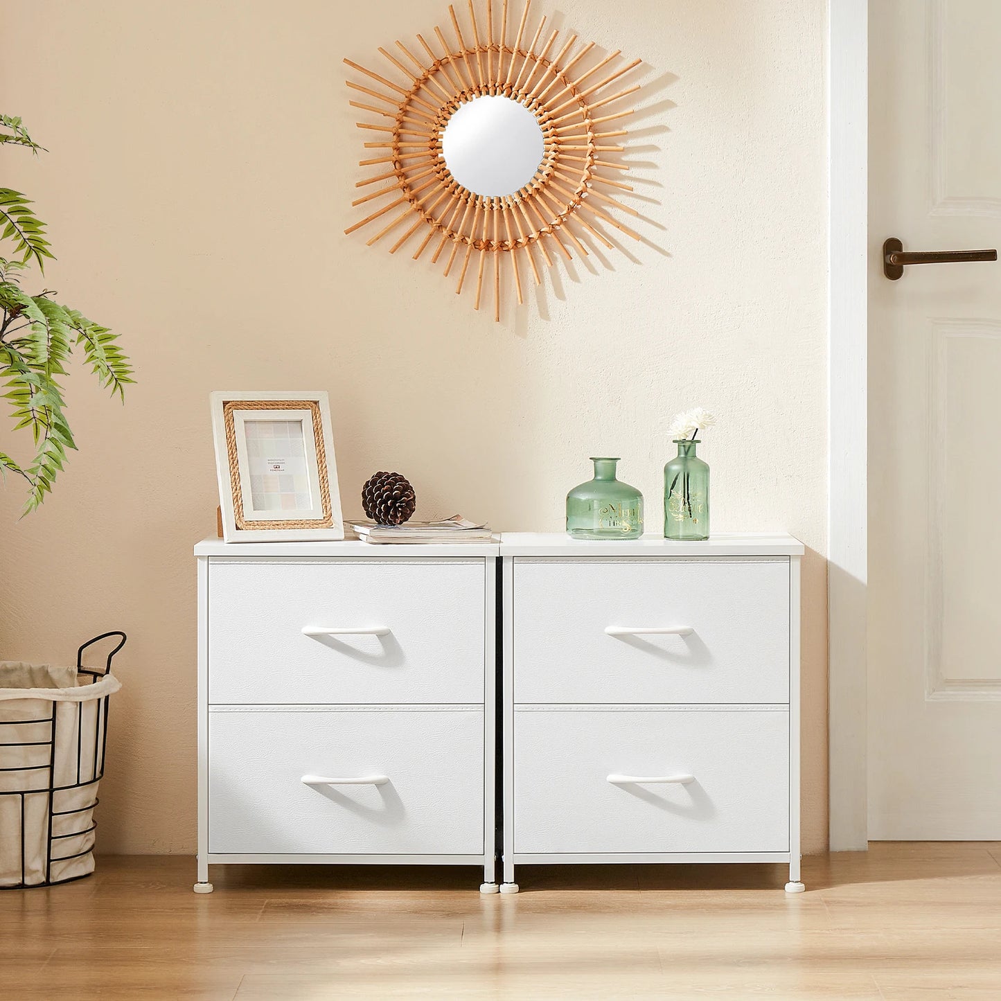 JHK Nightstand Bedside Table With Metal Frame Drawers