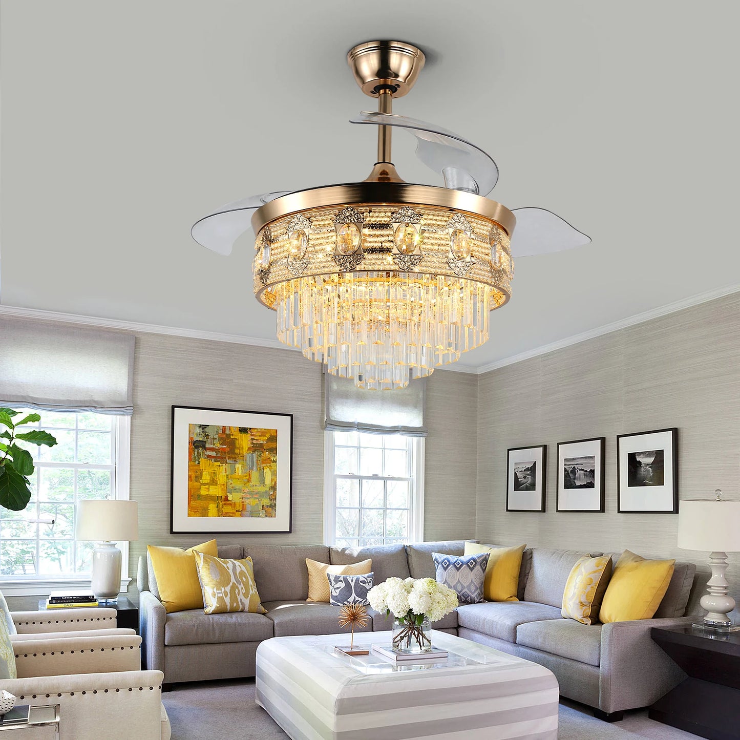 VETRULUS Modern Smart Ceiling Fan Chandelier With Remote