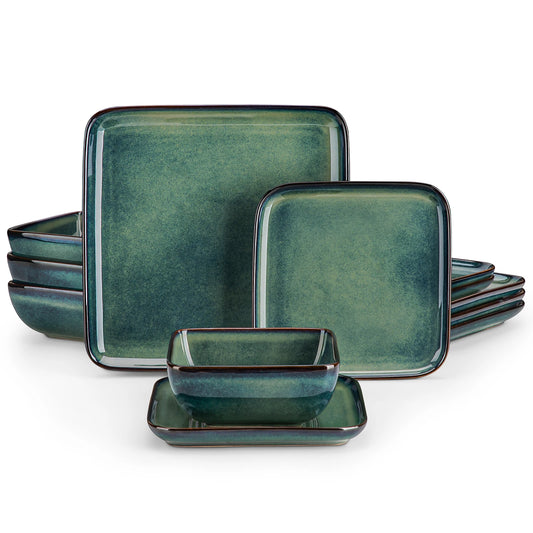 MALACASA Ceramic Dinnerware Set Reactive Glaze