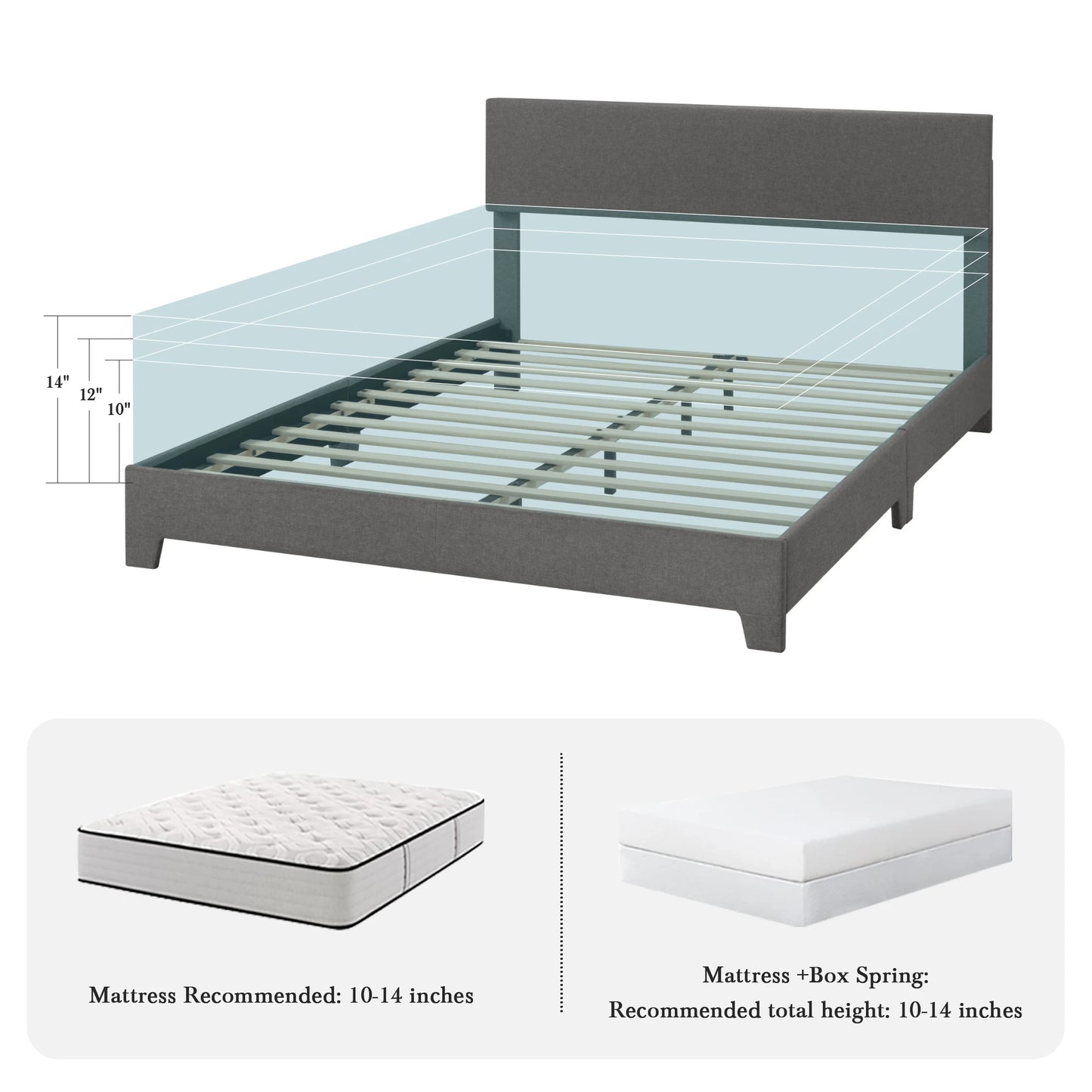 HOOMIC Upholstered Bed Frame With Linen Headboard And Slats