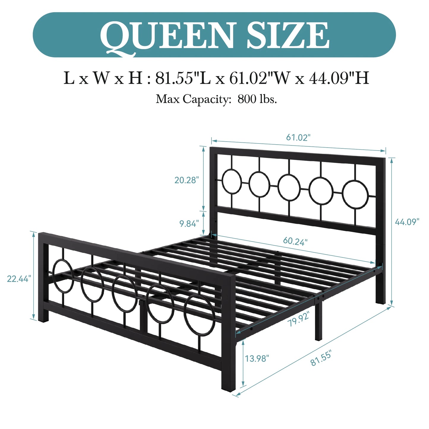 HOOMIC Metal Platform Bed Frame With Circular Headboard