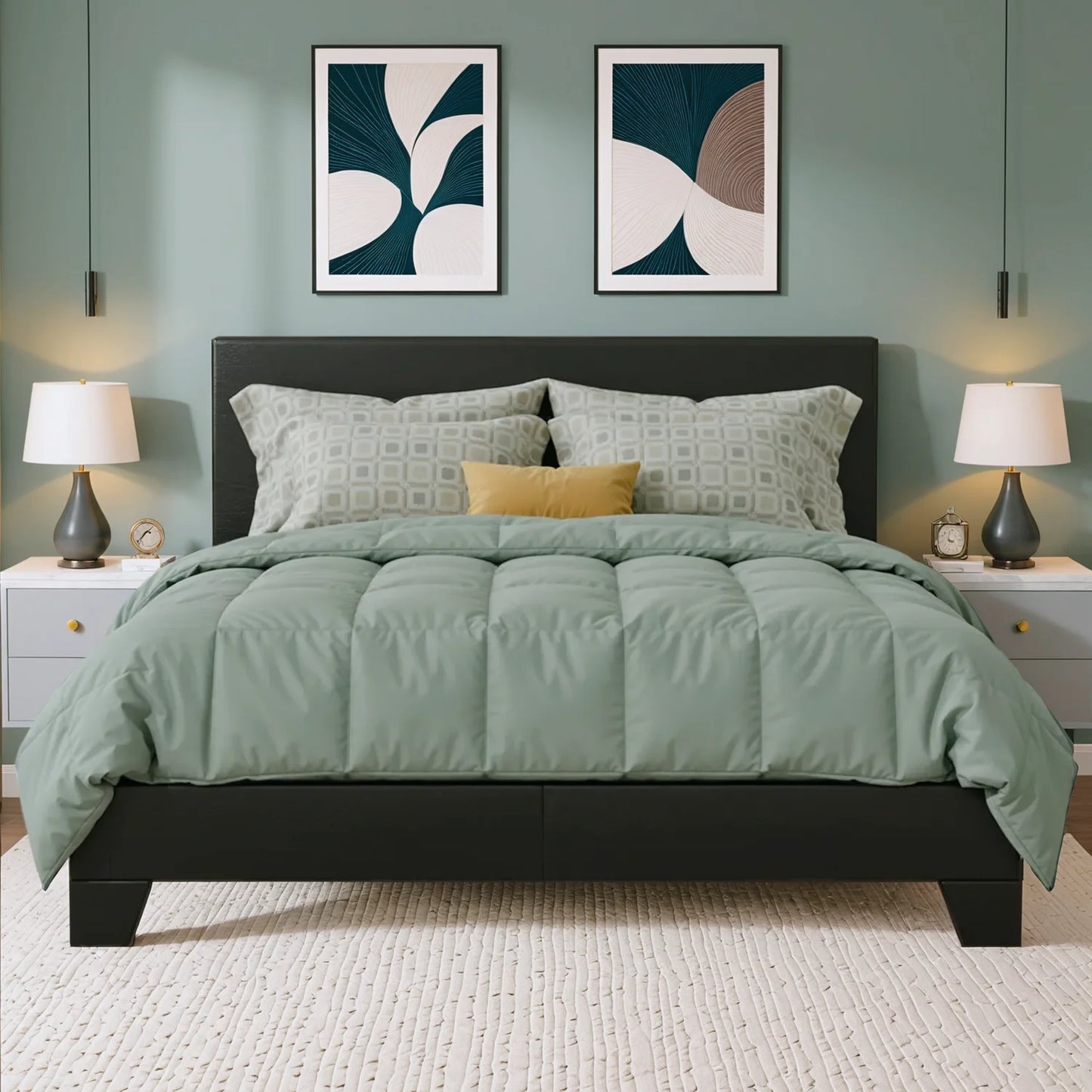 HOOMIC Upholstered Bed Frame With Linen Headboard And Slats
