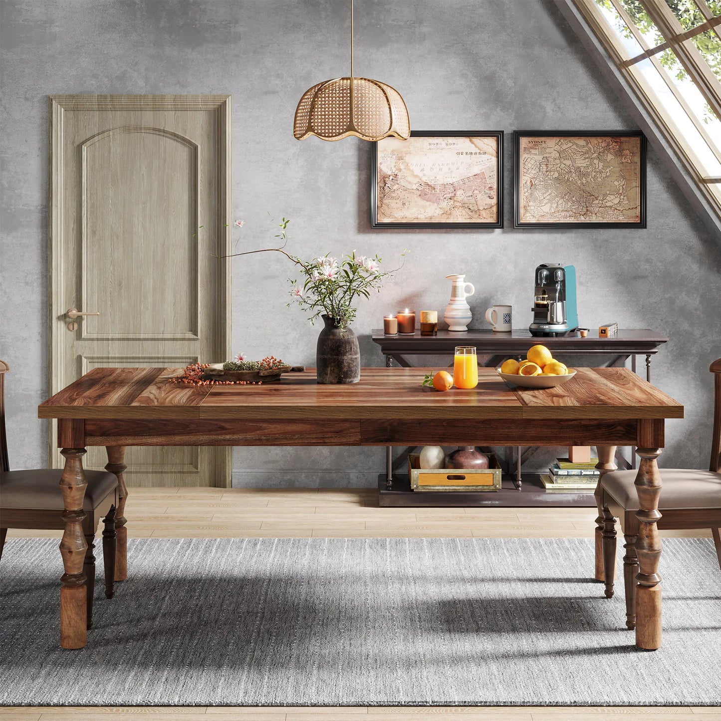 Tribesigns Farmhouse Wood Patio Table For Indoor Outdoor
