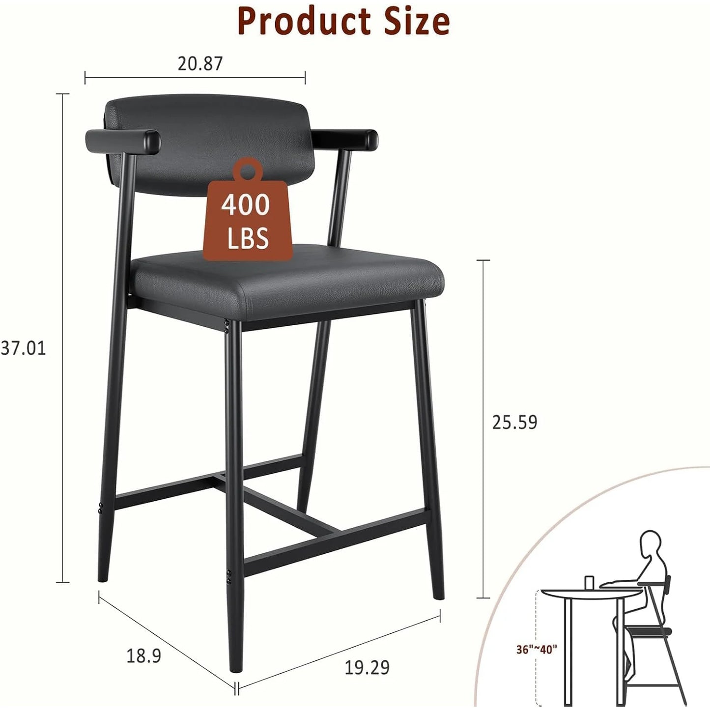 TWISTER.CK Modern Bar Stools Set With Back And Wide Seat