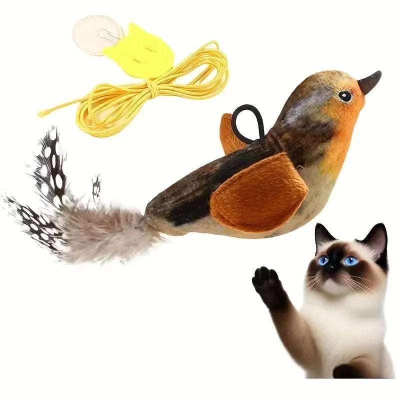 Interactive Cat Toy Flapping Bird Plush With Realistic Chirp
