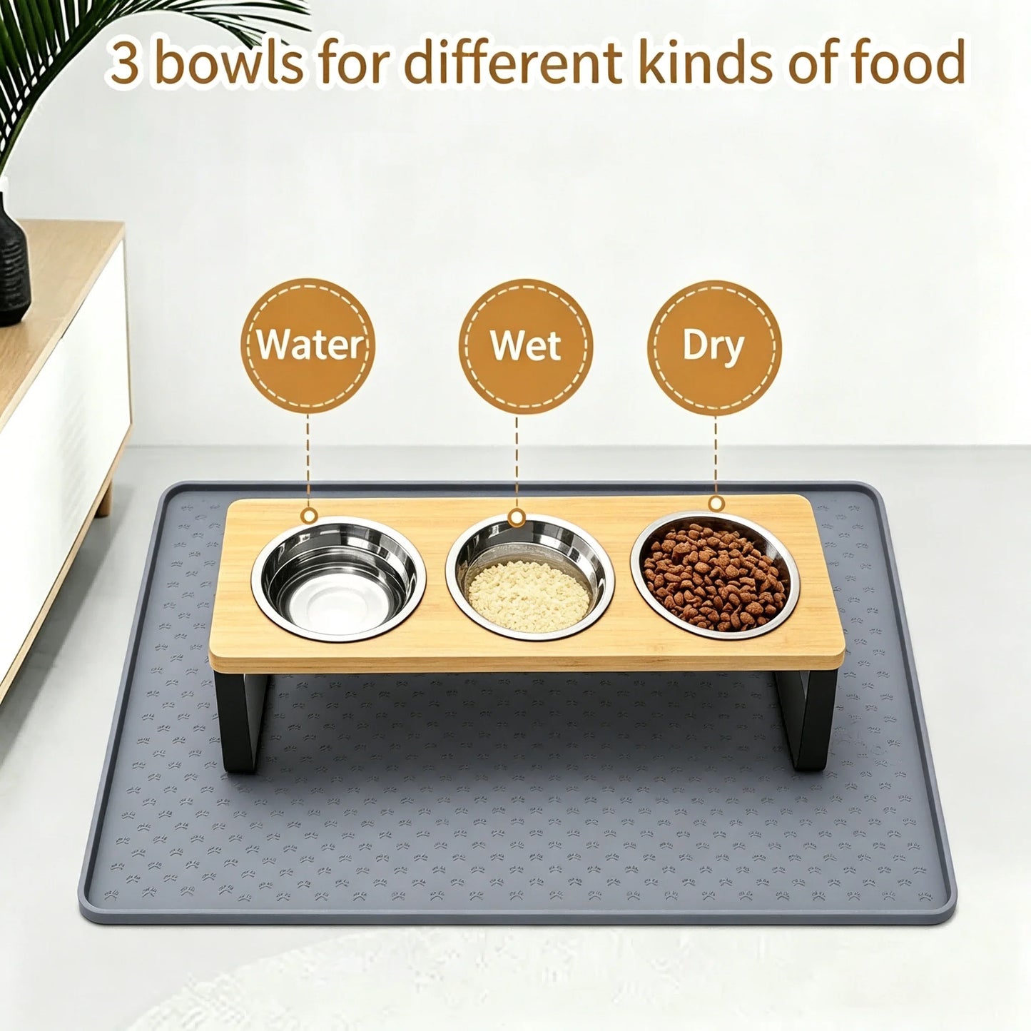 Elevated Cat Feeder Tilt Stand With Stainless Steel Bowls