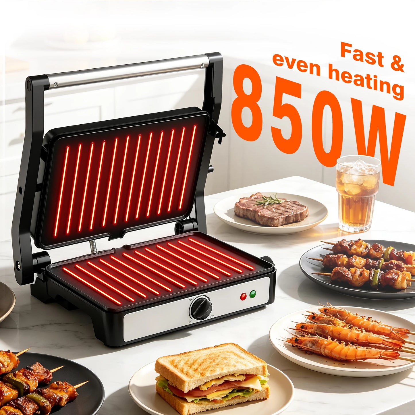 CACHOO 900W Sandwich Maker Indoor Grill Panini Press