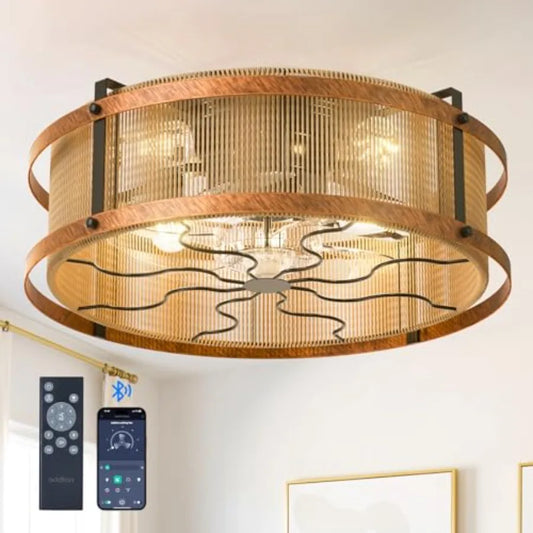 Boho Bladeless Ceiling Fan With Light And Remote Flush Mount