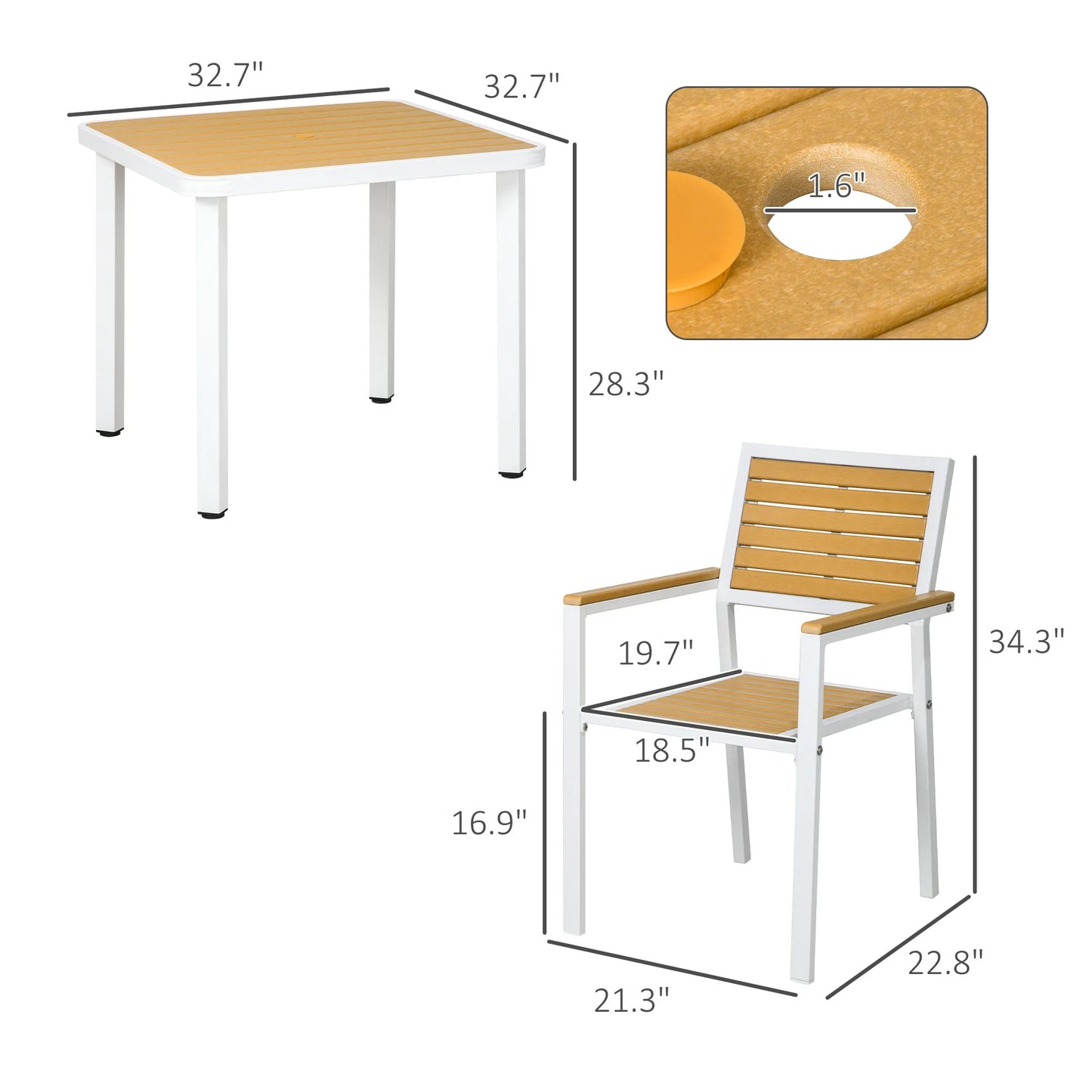 Aluminum Patio Dining Set For Four With Umbrella Hole