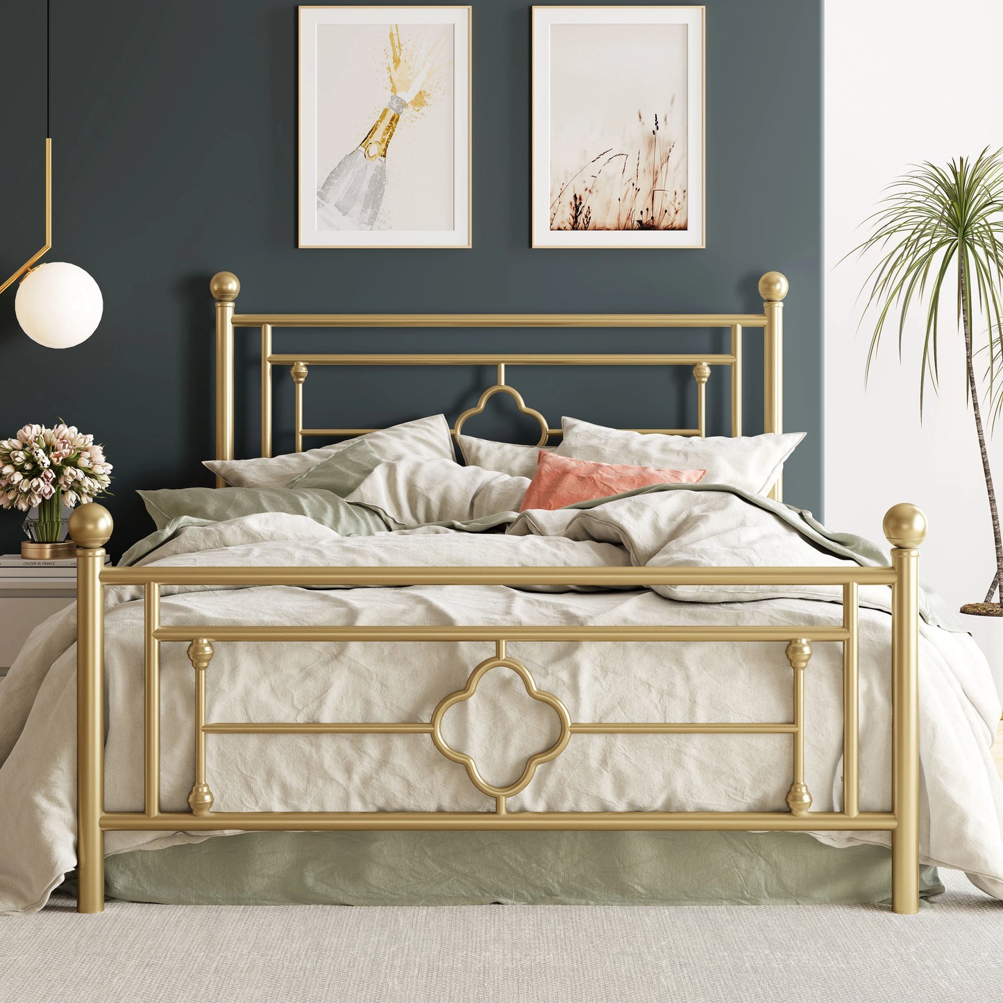 HOOMIC Victorian Metal Bed Frame With Wrought Iron Headboard